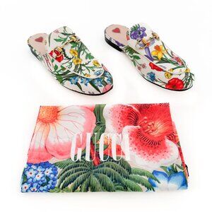 Gucci Princetown Horsebit Loafer Mule EU 36 US 6 White Multicolor Floral Canvas